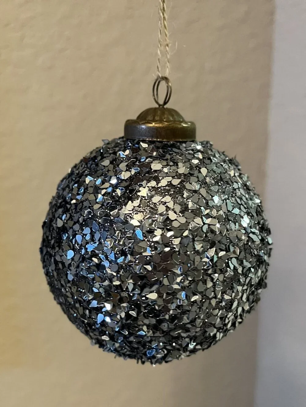 Pottery Barn Set of 4 German Glitter Round Blue Christmas Tree Ornaments